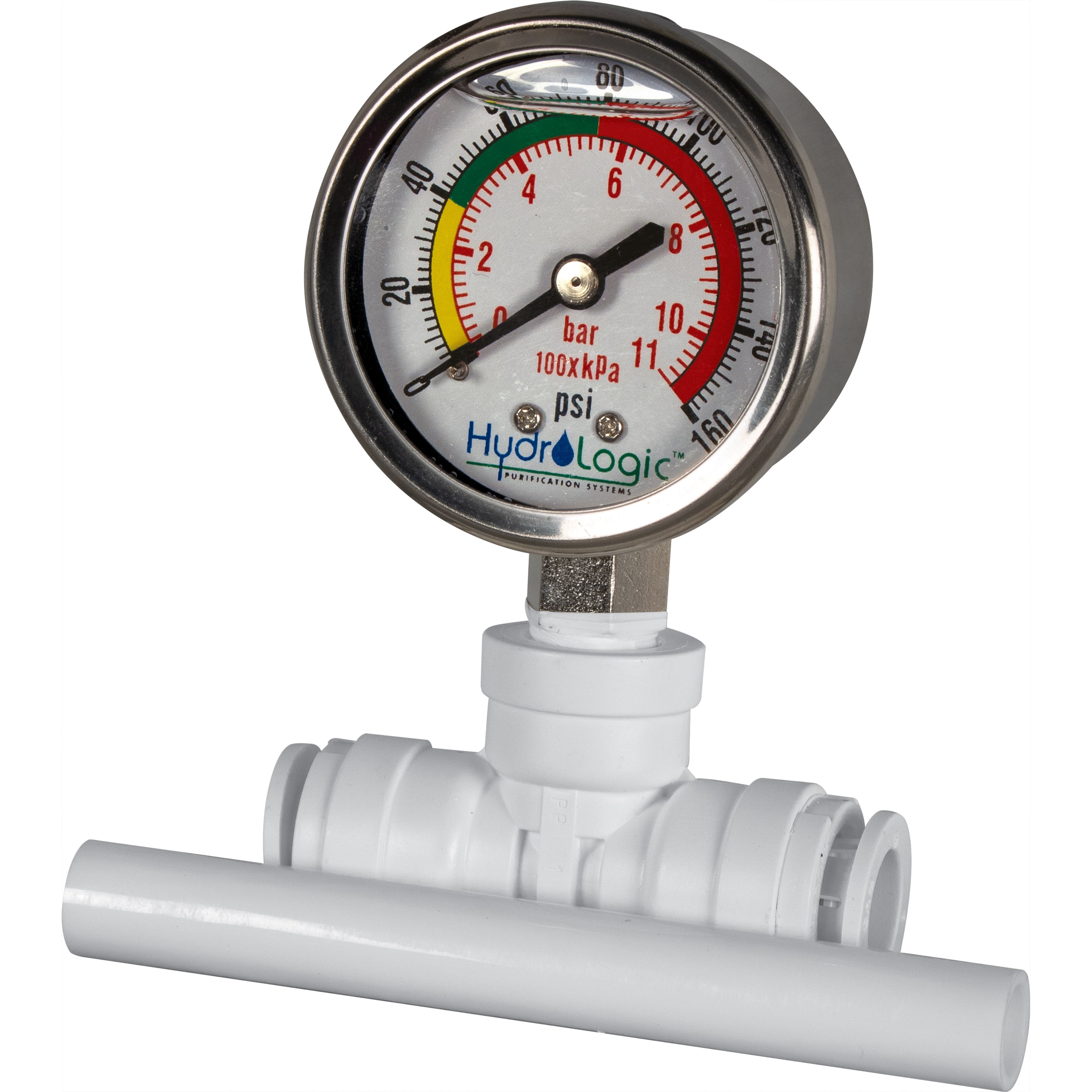 Hydro-Logic 1/2in Pressure Gauge Kit QC Tee Liquid Filled for Evolution RO — Single Unit - Image 2