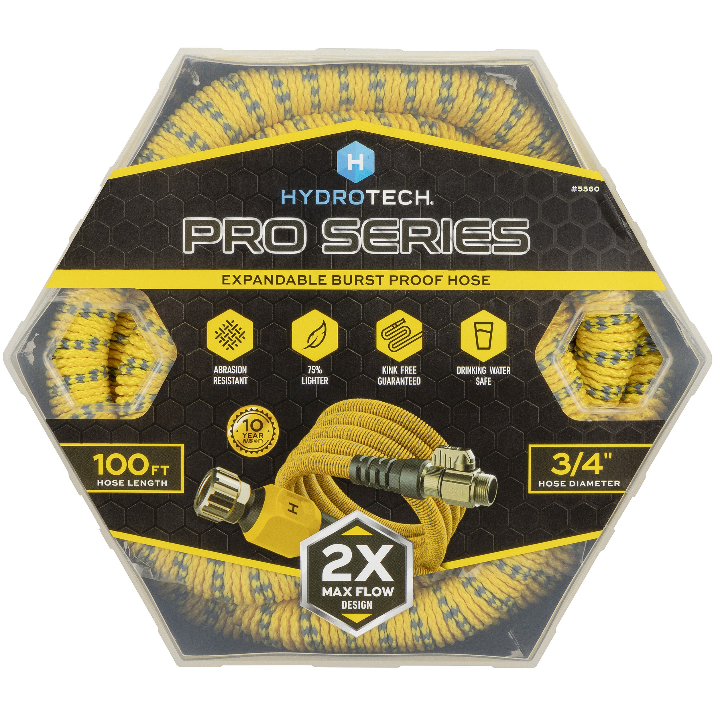 Hydrotech 3/4"x100' ProSeries Expandable Max-Flow Hose Yellow — priced per each; minimum 3; multiples of 3
