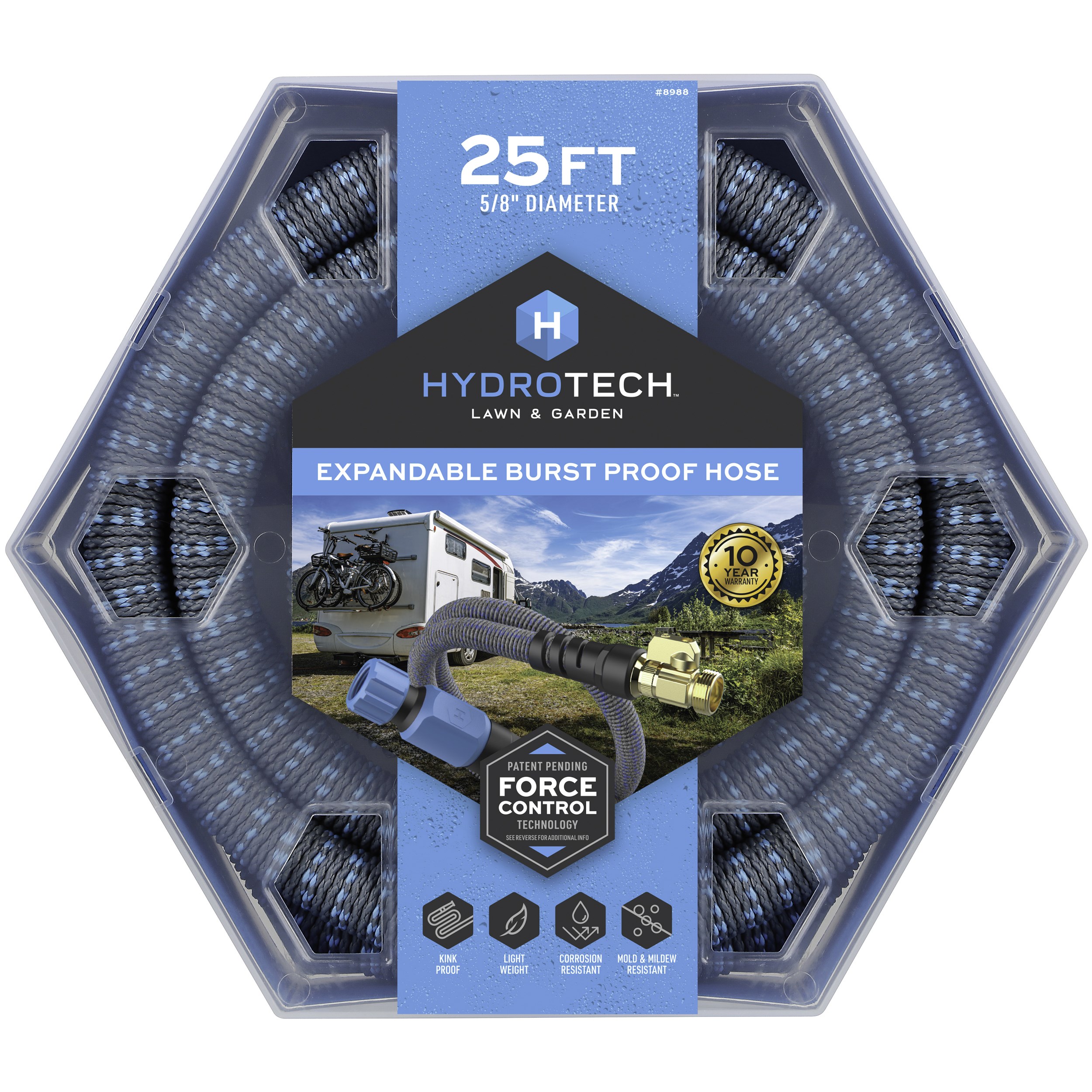 Hydrotech 5/8"x25' Expandable Burst Proof Hose Blue — priced per each; minimum 4; multiples of 4