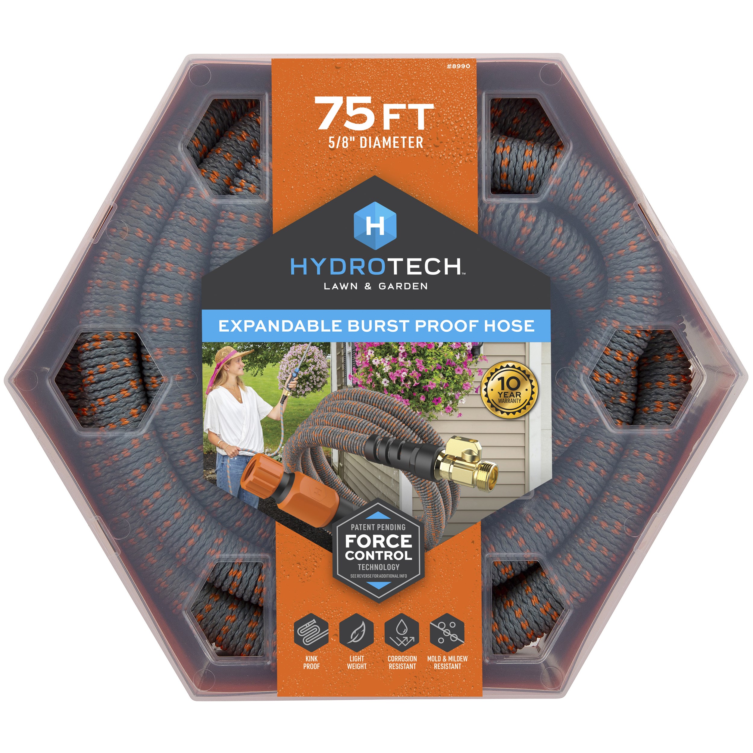 Hydrotech 5/8"x75' Expandable Burst Proof Hose Orange — priced per each; minimum 3; multiples of 3