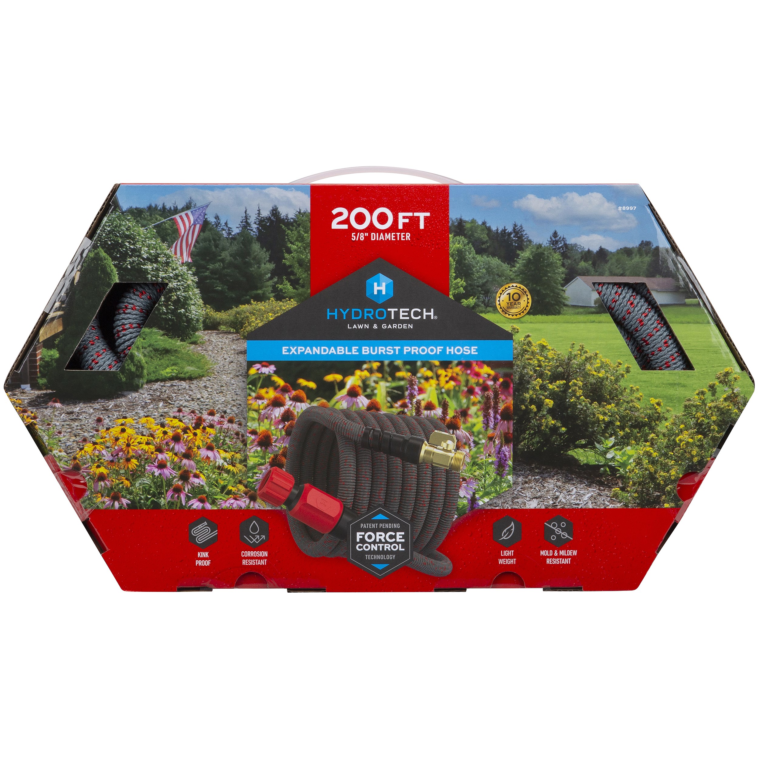 Hydrotech 5/8"x200' Expandable Burst Proof Hose Red — priced per each; minimum 3; multiples of 3