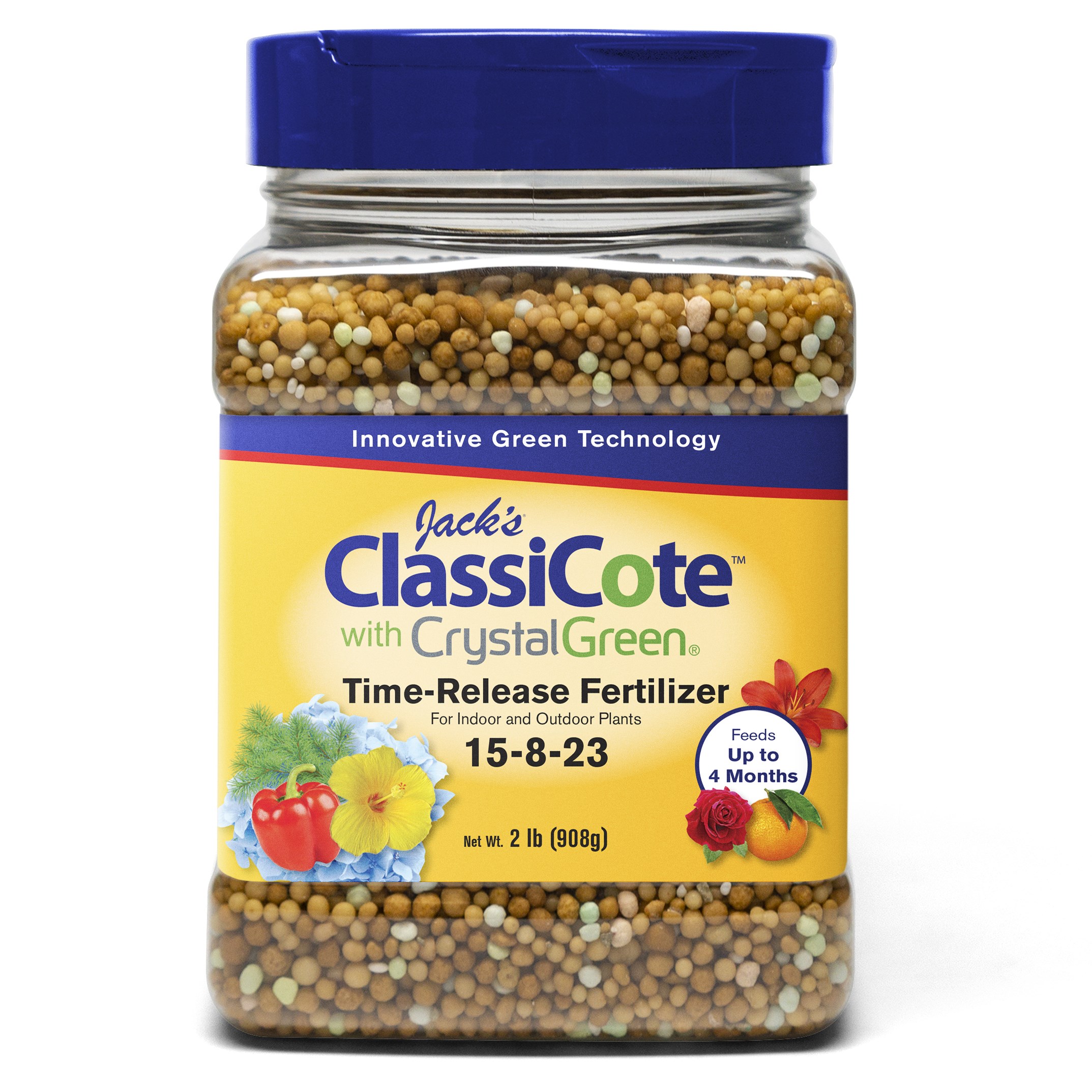 Jacks ClassicCote 2# with Crystal Green Shaker Jar 15-8-23 — priced per each; minimum 12; multiples of 12
