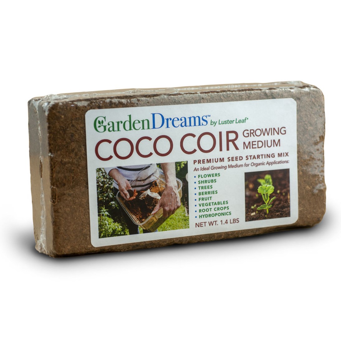 Luster Leaf 1.4 lb Coco Coir Brick — priced per each; minimum 12; multiples of 12