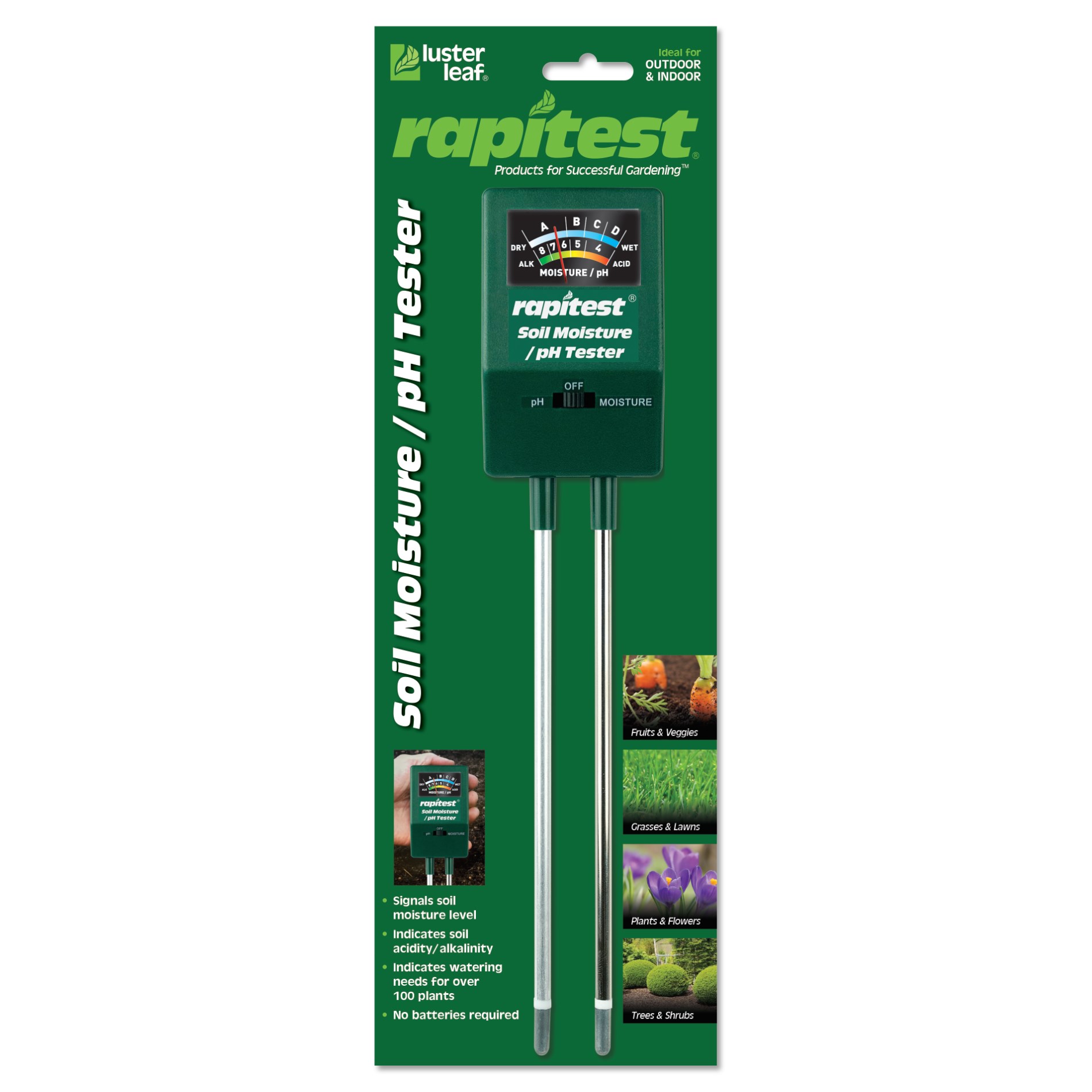 Luster Leaf Rapitest pH Moisture Tester — priced per each; minimum 6; multiples of 6