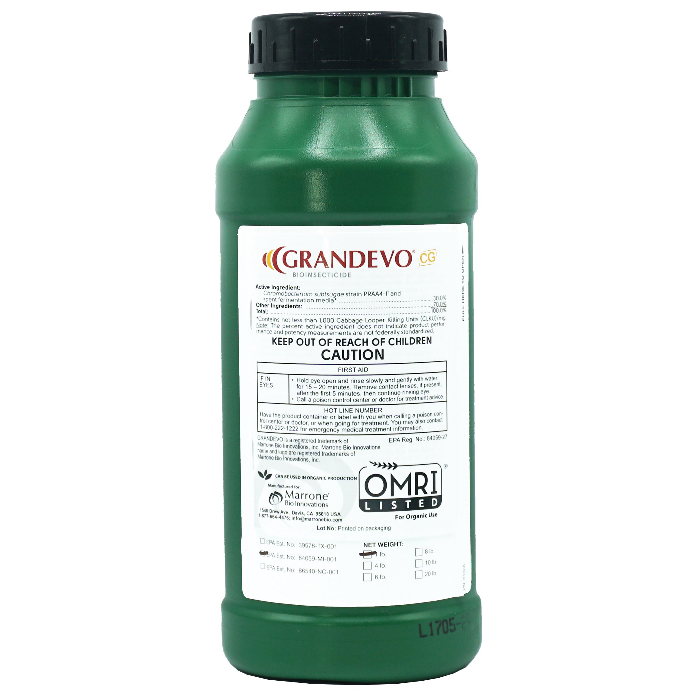 Grandevo CG 1Lb OMRI ( Chromobacterium subtsugae strain PRAA4-1 ) Bioinsecticide (Grandevo PTO) — Single Unit