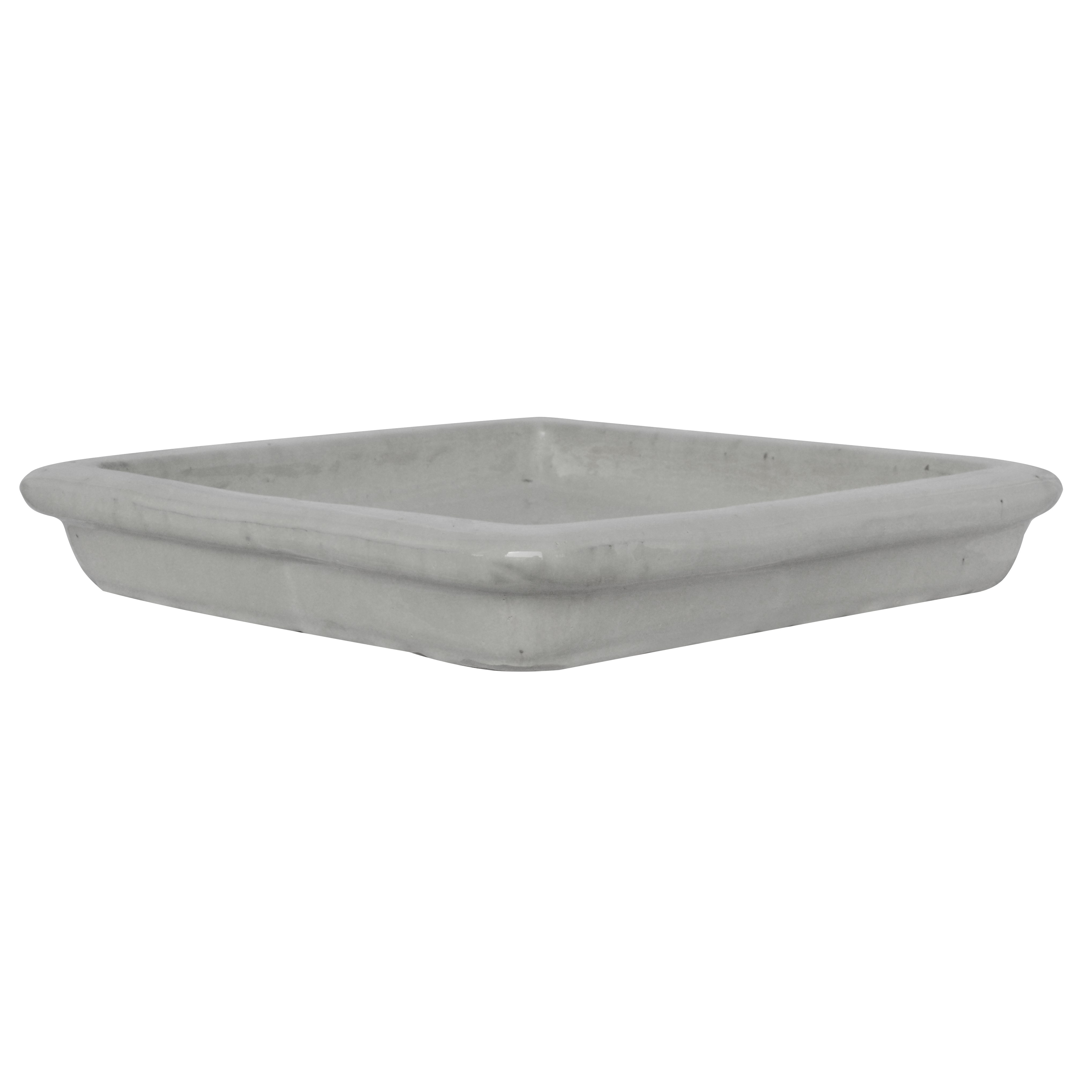Michael Carr 14.2" Glazed Square Saucer Dallas Gray — priced per each; minimum 5; multiples of 5