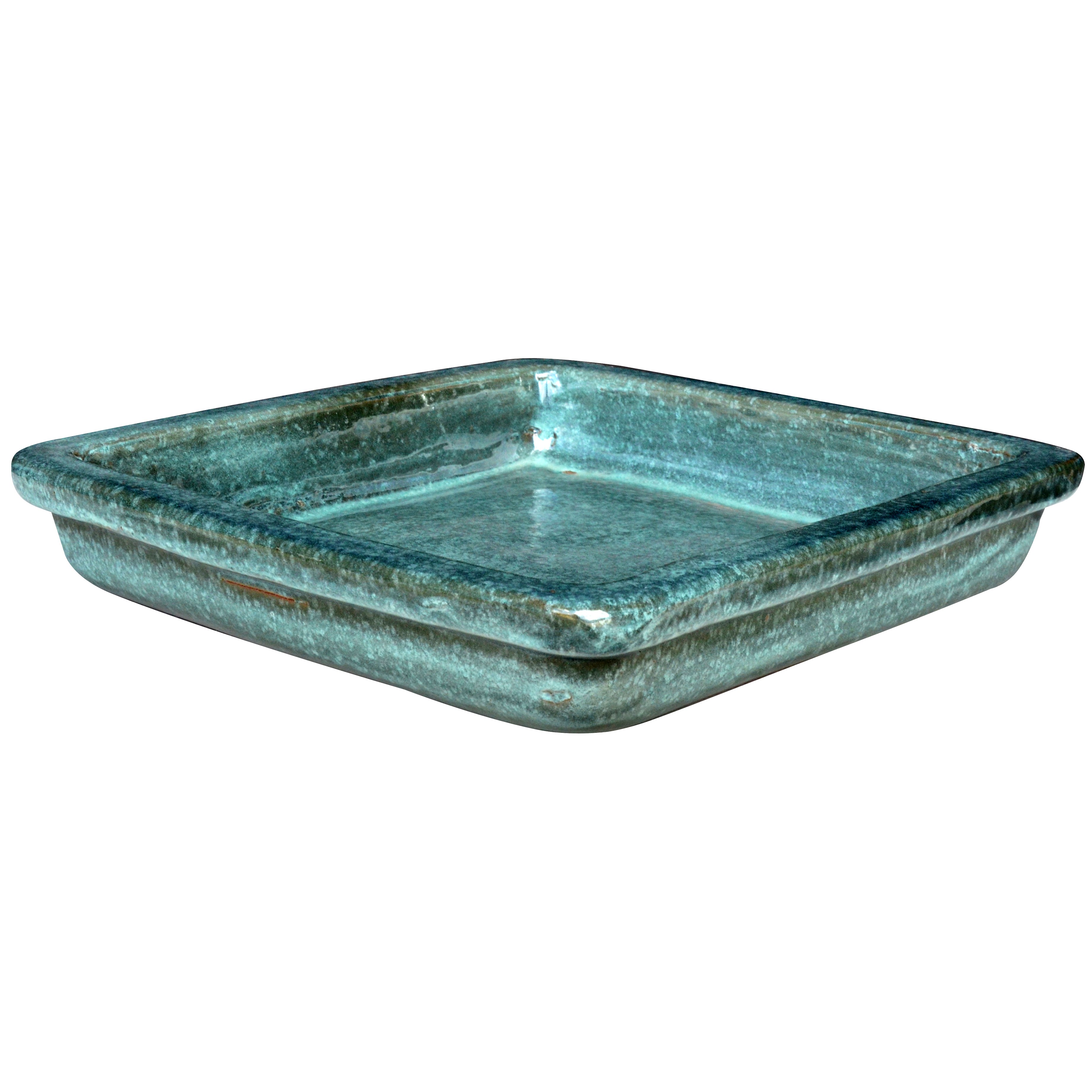Michael Carr 14.2" Glazed Square Saucer Falling Green — priced per each; minimum 5; multiples of 5