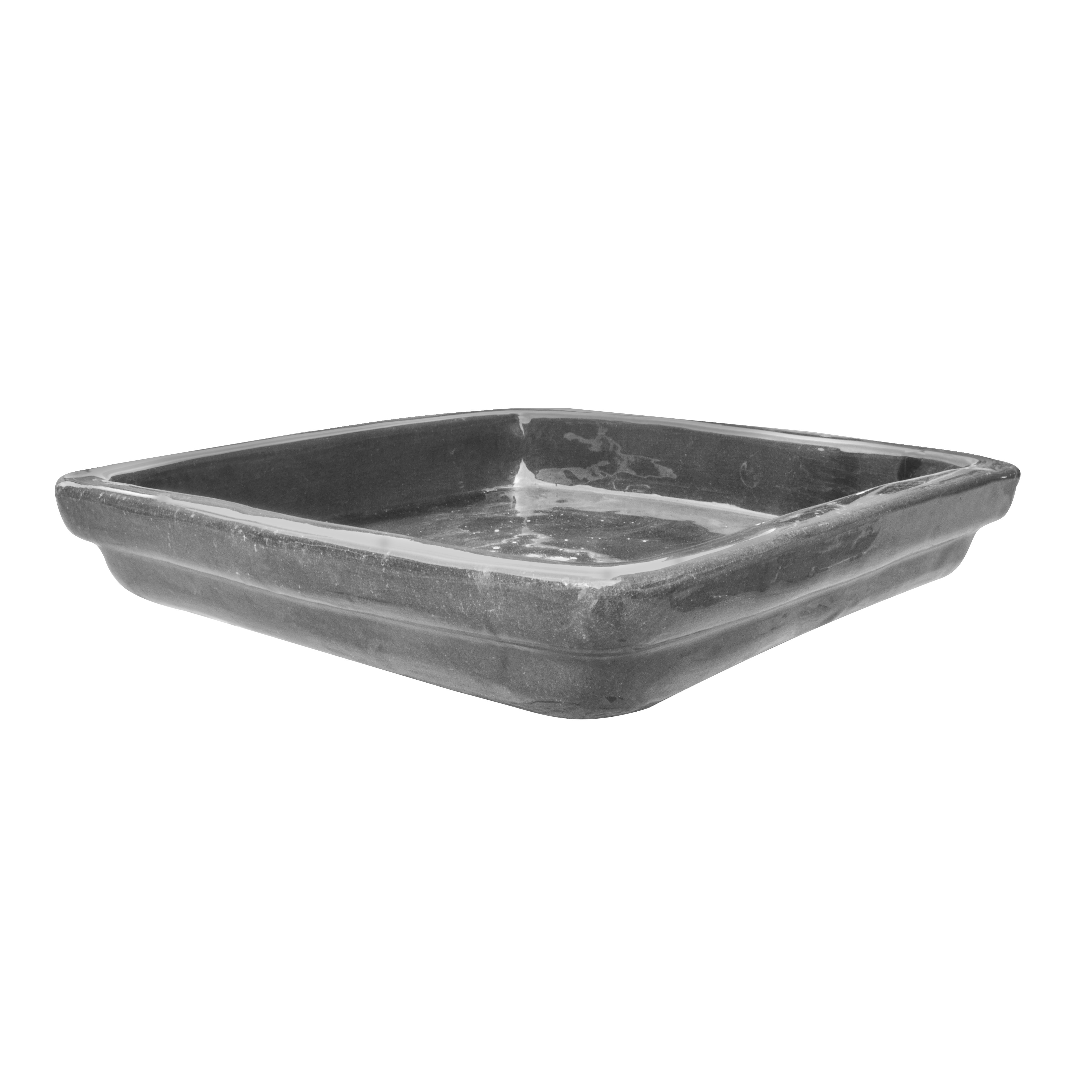 Michael Carr 14.2" Glazed Square Saucer London Gray — priced per each; minimum 5; multiples of 5