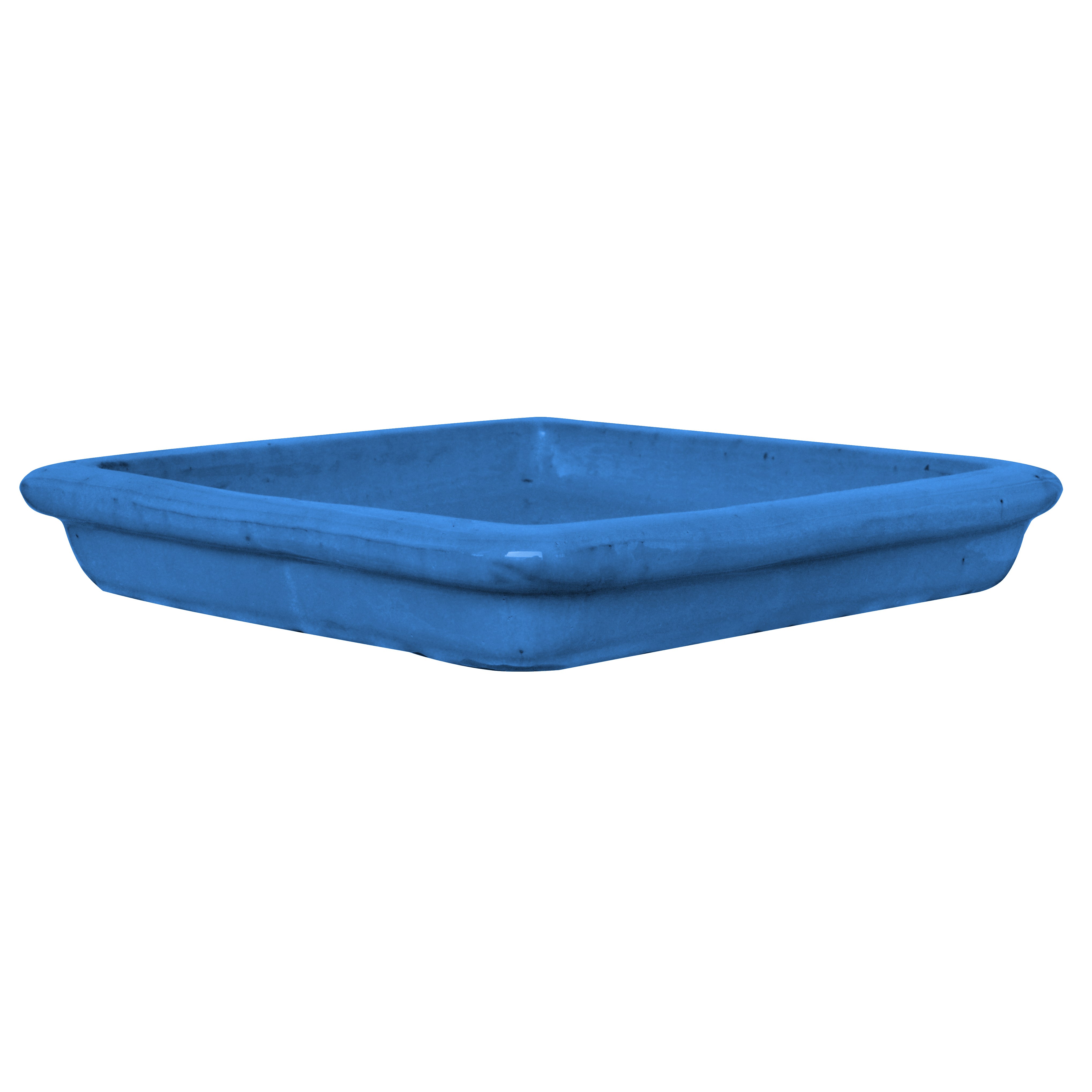 Michael Carr 14.2" Glazed Square Saucer Peacock — priced per each; minimum 5; multiples of 5