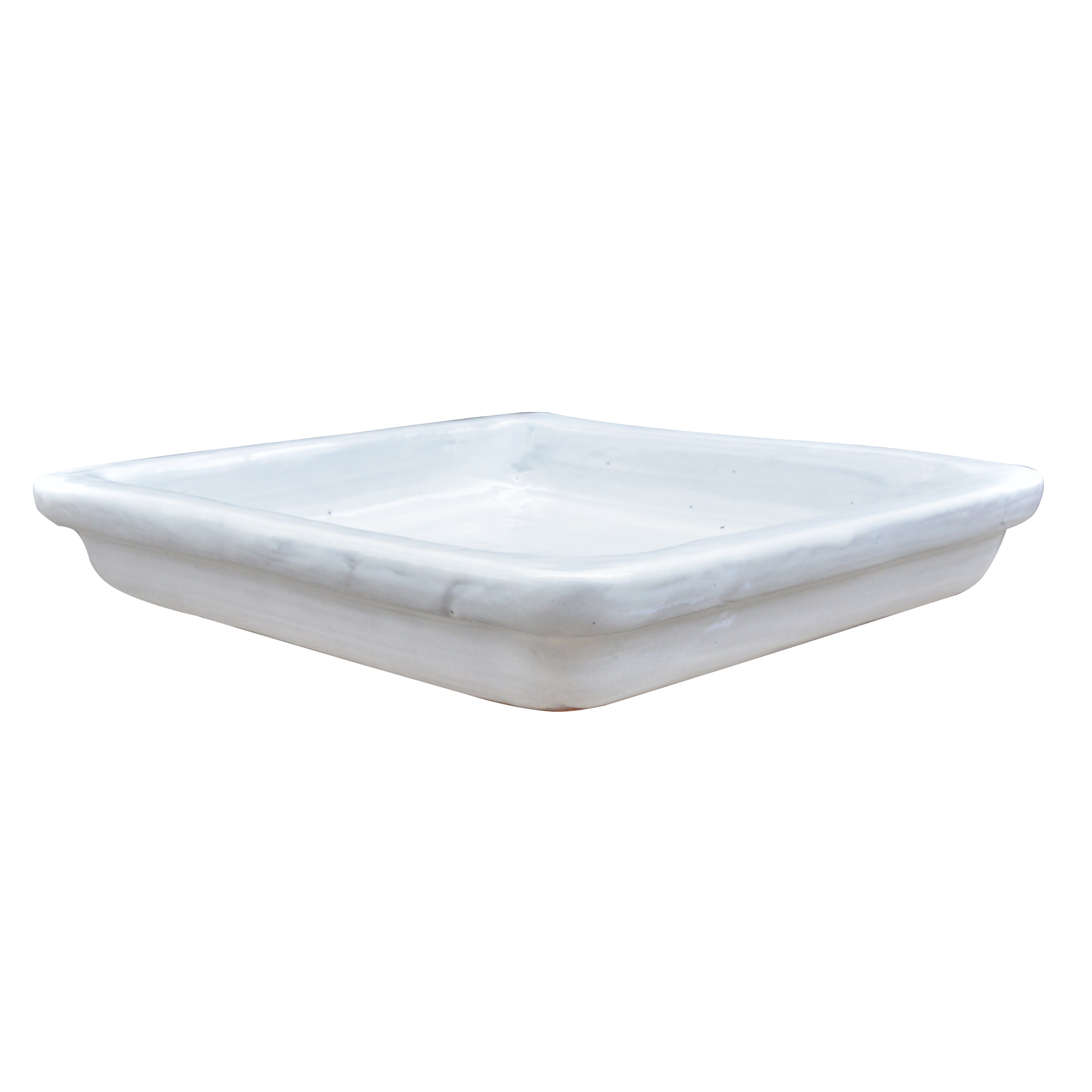 Michael Carr 14.2" Glazed Square Saucer White — priced per each; minimum 5; multiples of 5