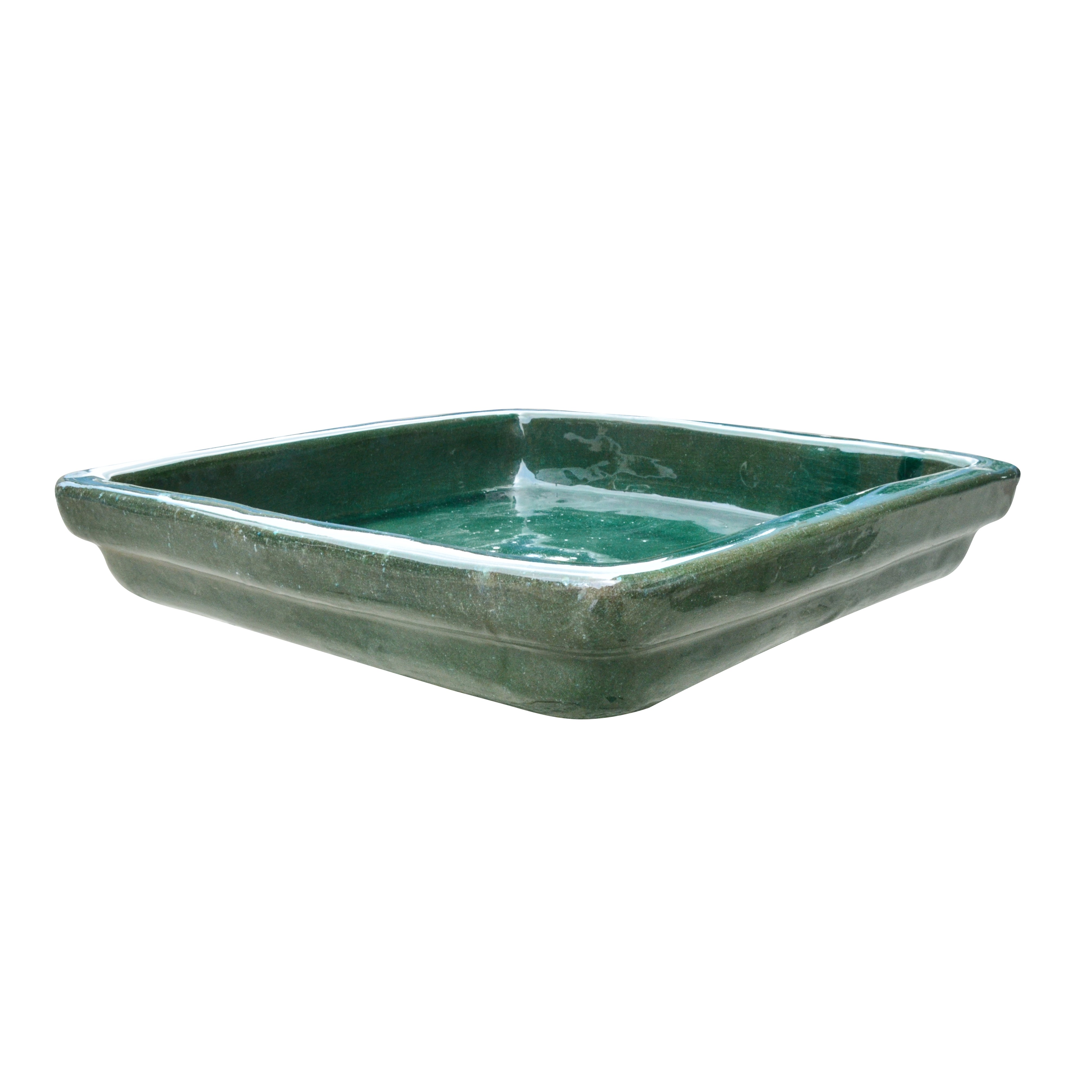 Michael Carr 11.8" Glazed Square Saucer Glass Green — priced per each; minimum 5; multiples of 5