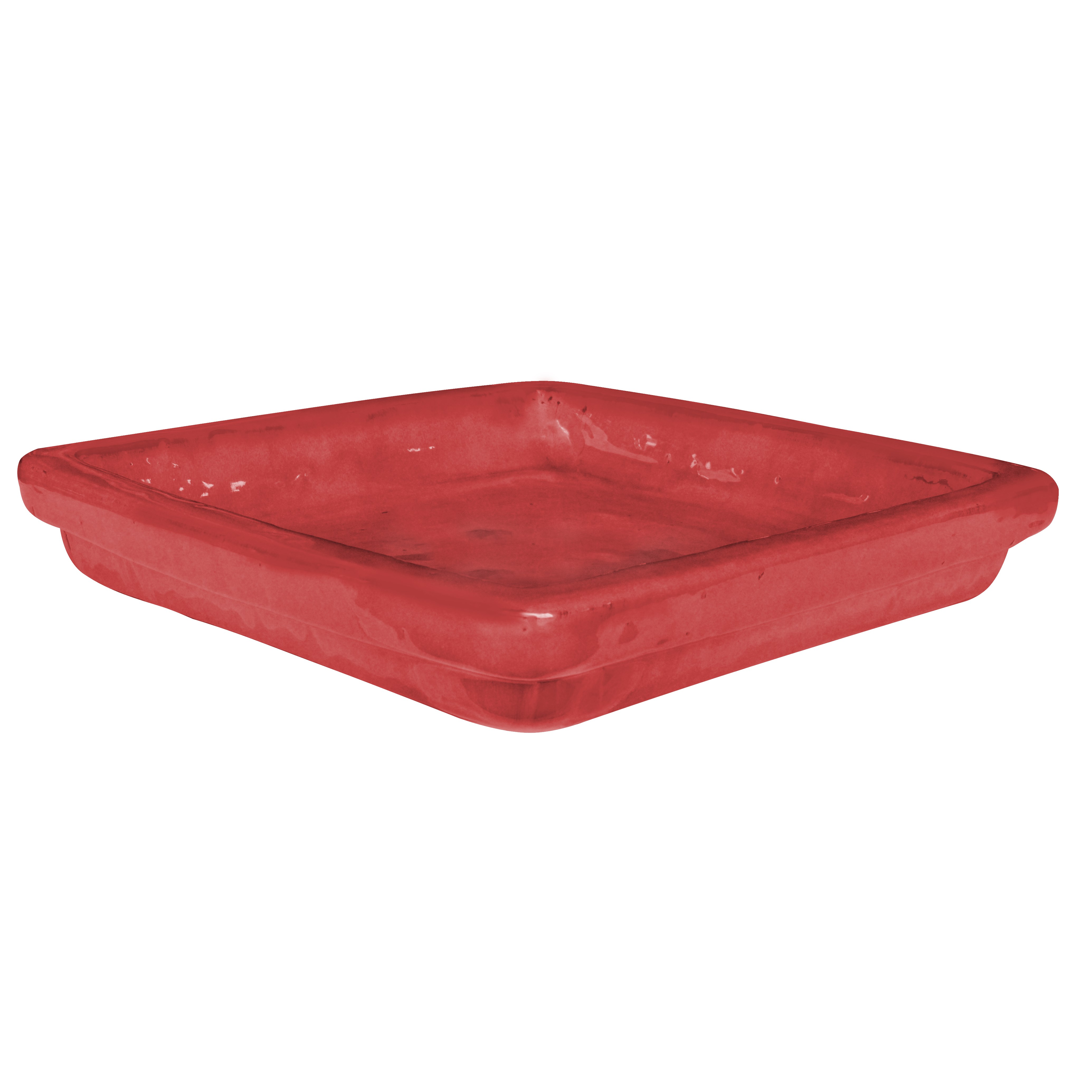 Michael Carr 11.8" Glazed Square Saucer Red — priced per each; minimum 5; multiples of 5