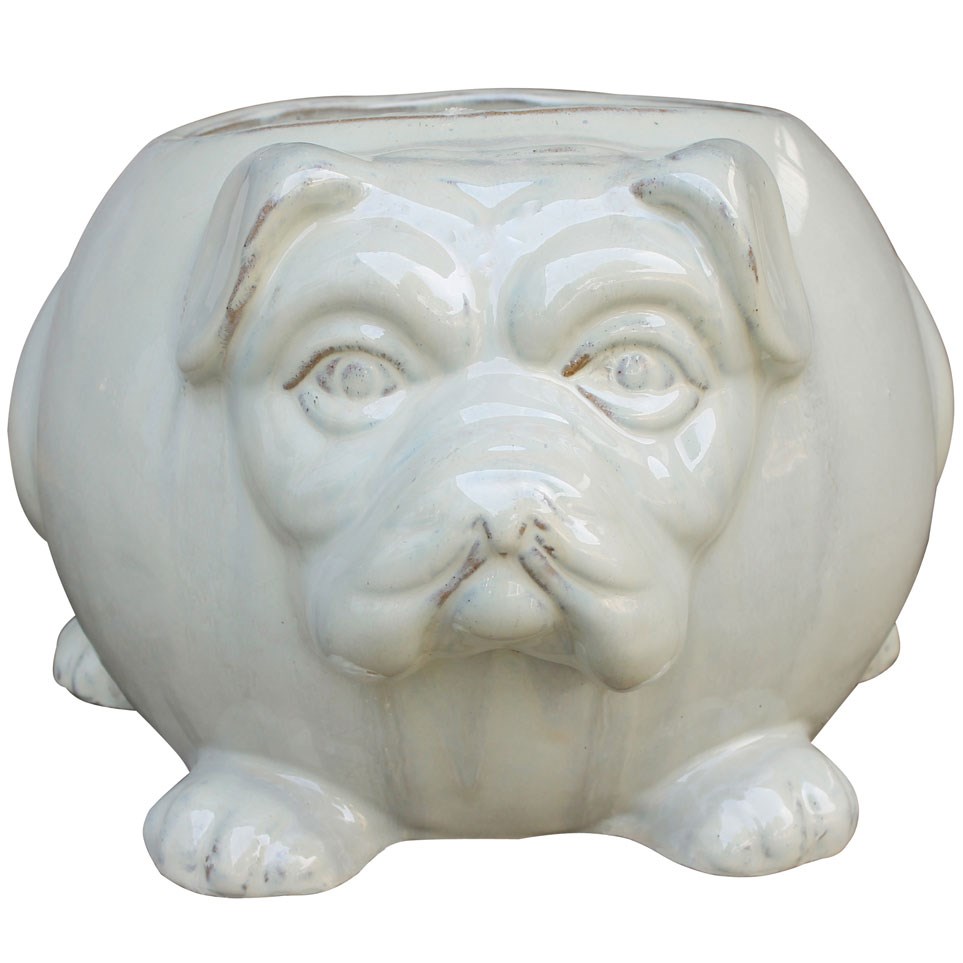 MCarr 15" Bulldog Planter Light Cream