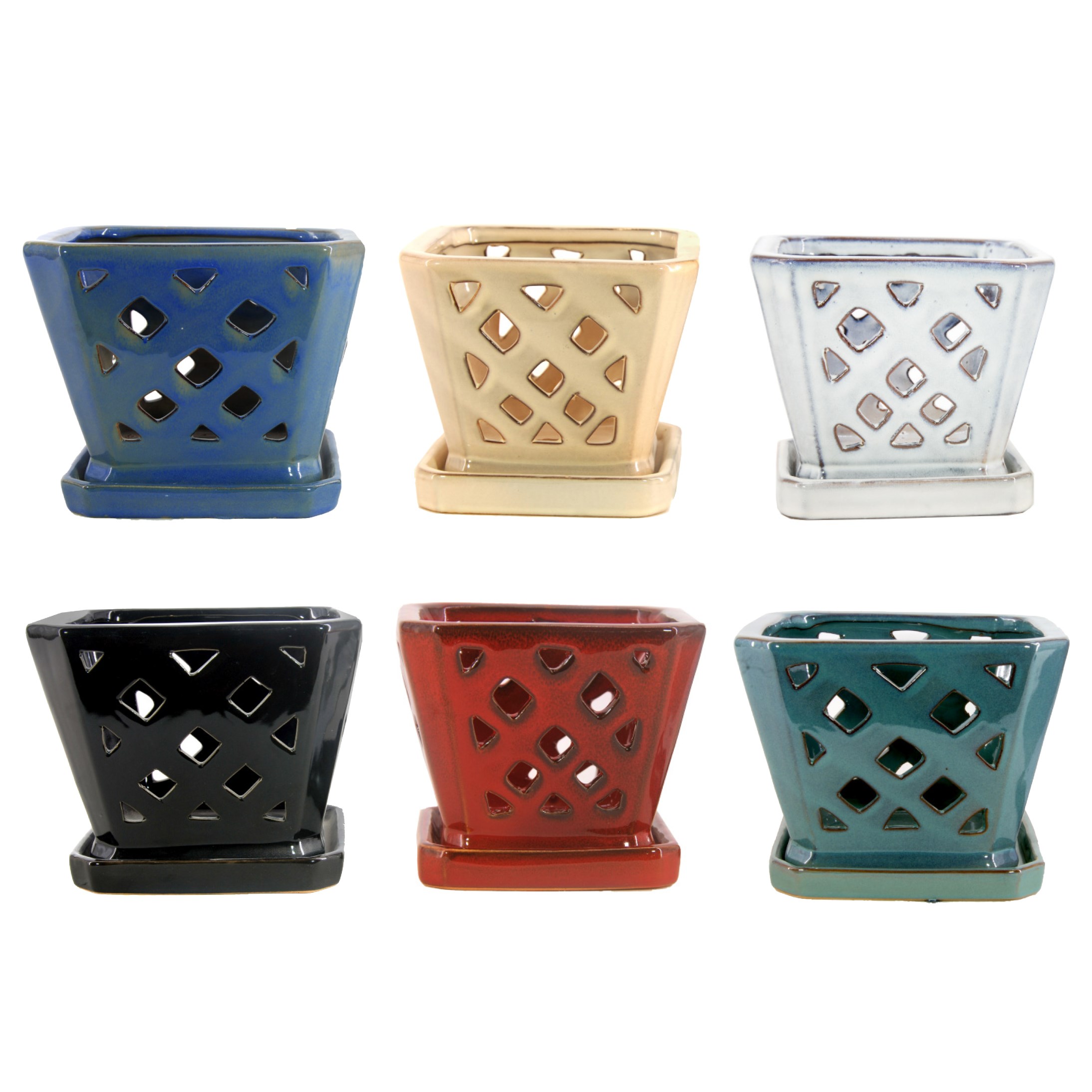 MCarr 6PC 7" Sq Diamond Orchid Pot Mixed Asst