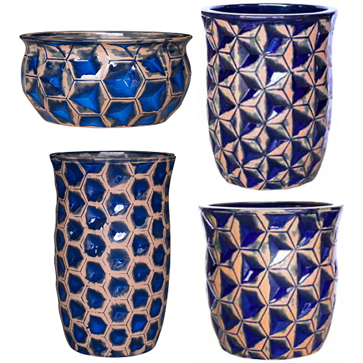 MCarr 26pc Glazed Hourglass Smooth Planter Pallet Assortment Antique Admiral Blue