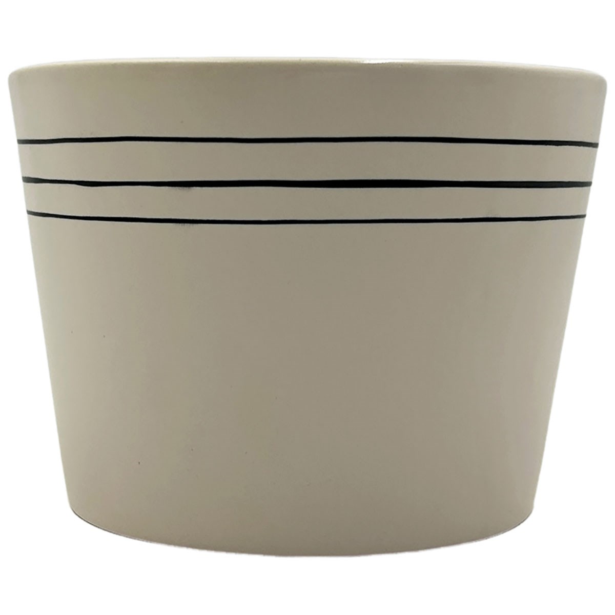 MCarr 6.3"x6.3"x4.7" Ceramic Pot Cream with Black Stripes — priced per each; minimum 6; multiples of 6