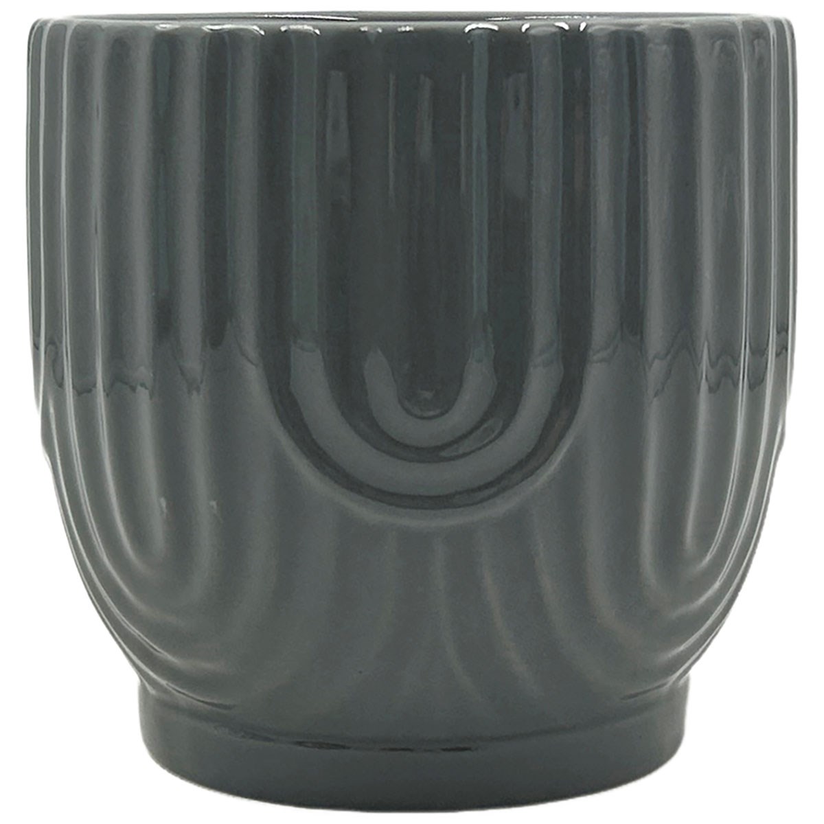 MCarr 5.79"x5.79"x5.5" Ceramic Pot Ribbed with Glossy Glaze Finish Grey — priced per each; minimum 6; multiples of 6