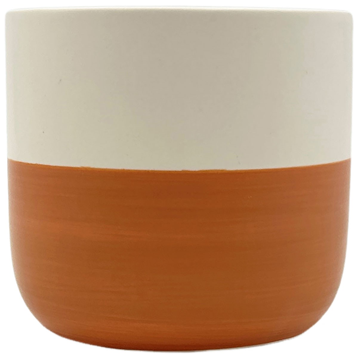 MCarr 4"x4"x3.8" Ceramic Pot Matte White & Orange — priced per each; minimum 9; multiples of 9