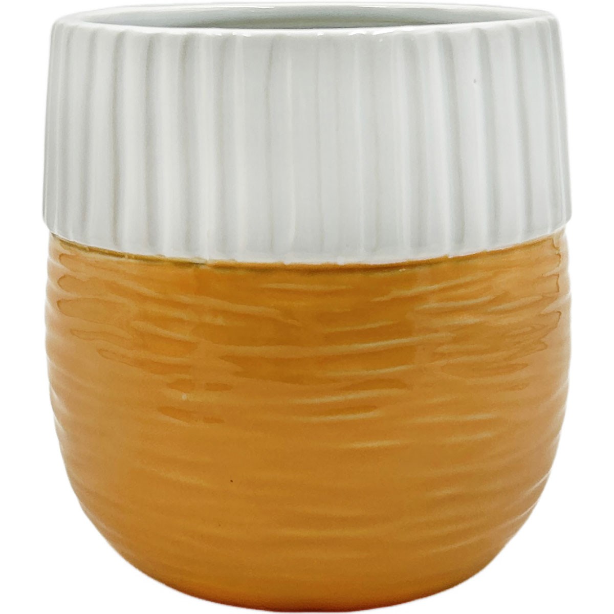 Mcarr 5"x5"x5.5" Ceramic Pot Glossy Glaze White and Orange — priced per each; minimum 6; multiples of 6