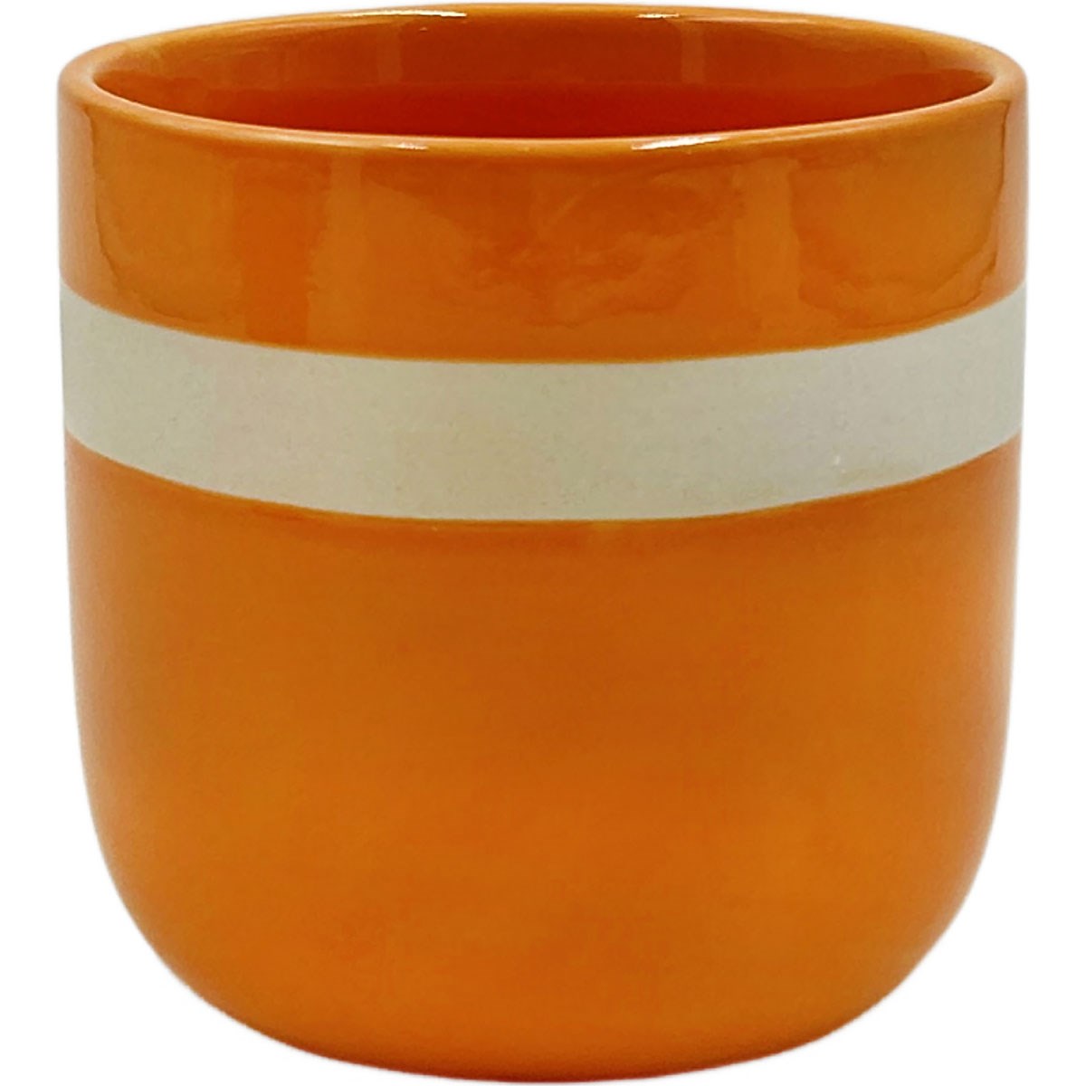 Mcarr 3.9"x3.9"x3.7" Ceramic Pot Glossy Glaze Orange with Tan Stripe — priced per each; minimum 5; multiples of 5