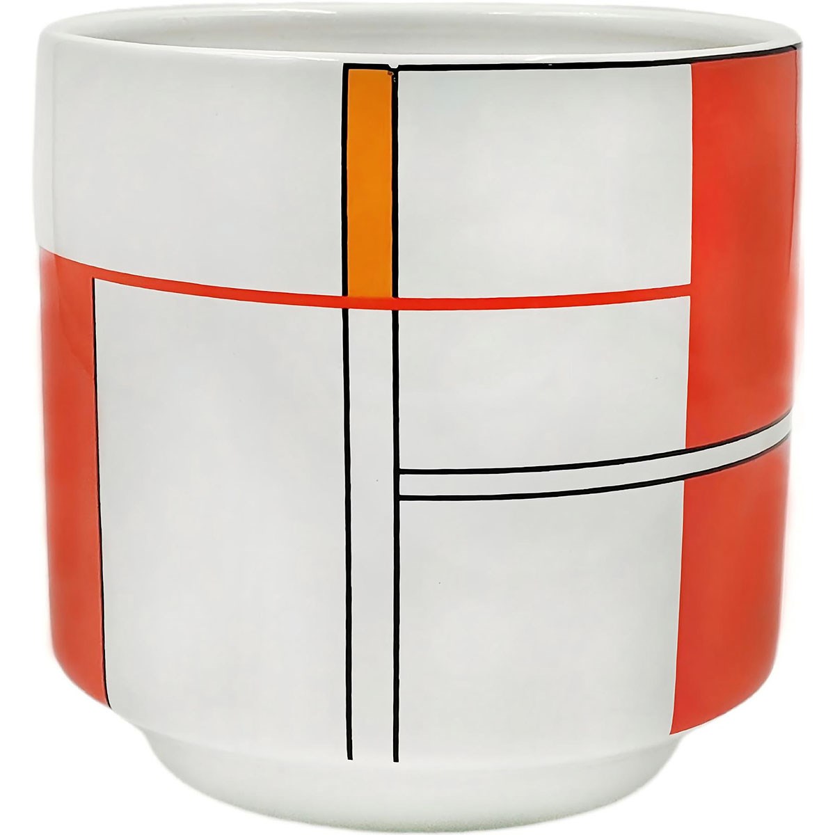 MCarr 5.7"x5.7"x5.5" Ceramic Pot Glossy White with Red Cube — priced per each; minimum 6; multiples of 6