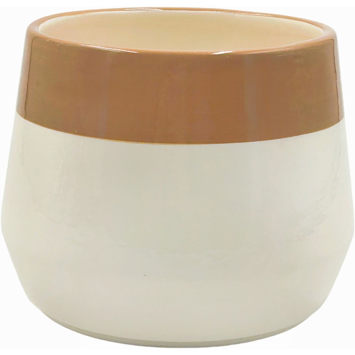 Mcarr 5.5"X5.5"x4.3" Ceramic Pot Glossy Glaze White with Brown Stripe — priced per each; minimum 6; multiples of 6