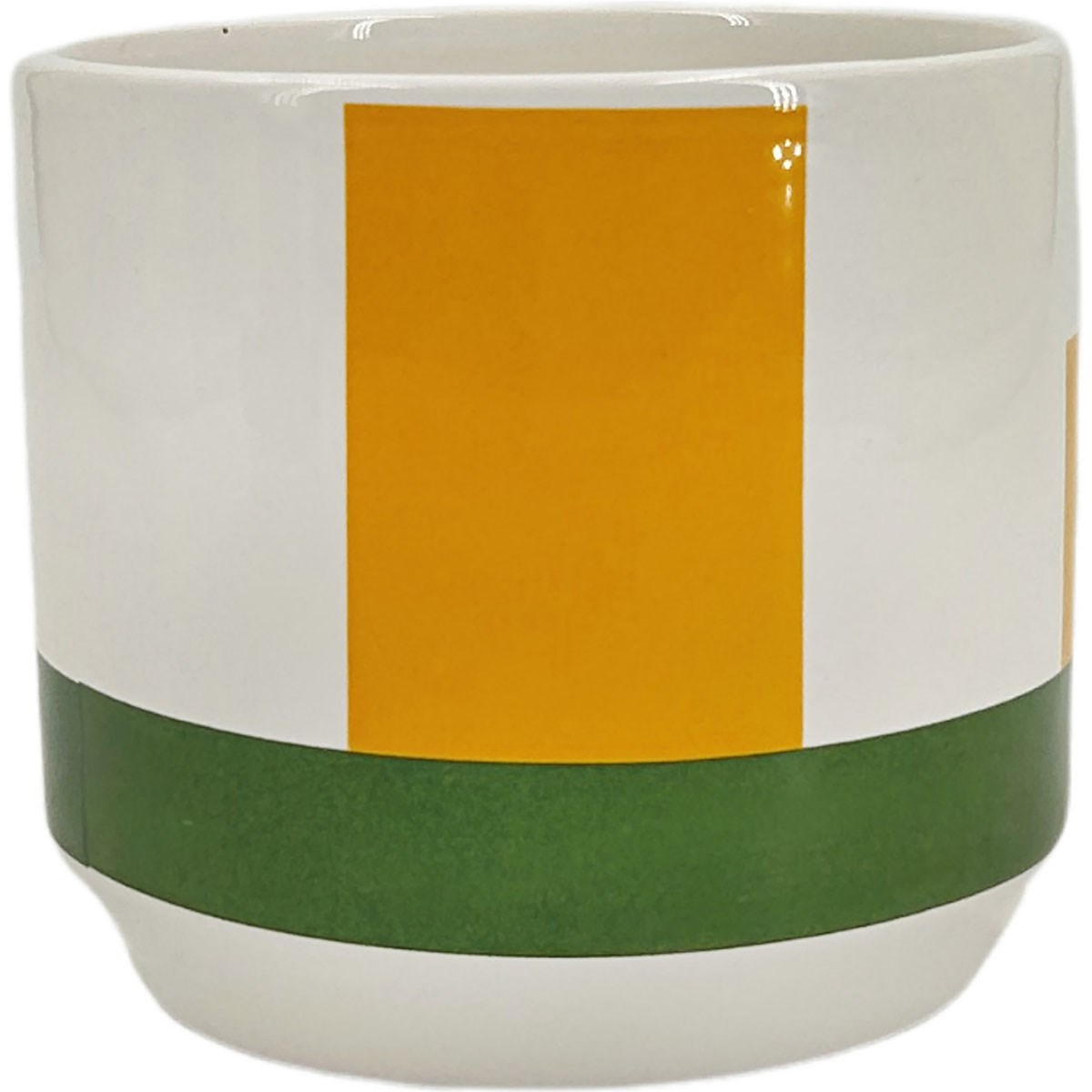 Mcarr 4.2"x4.2"x3.8" Ceramic Pot Glossy Glaze White with Yellow and Green Stripe — priced per each; minimum 6; multiples of 6