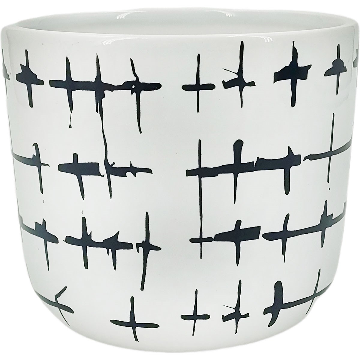 Mcarr 4.9"x4.9"x4" Ceramic Pot Glossy Glaze White with Black Barb Wire Look — priced per each; minimum 6; multiples of 6