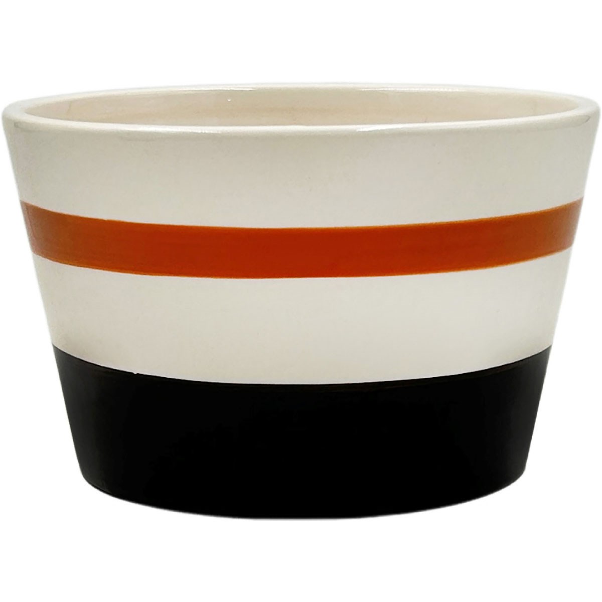 Mcarr 5"x5"x3" Ceramic Pot Glossy Glaze Cream with Red and Black Stripe — priced per each; minimum 6; multiples of 6