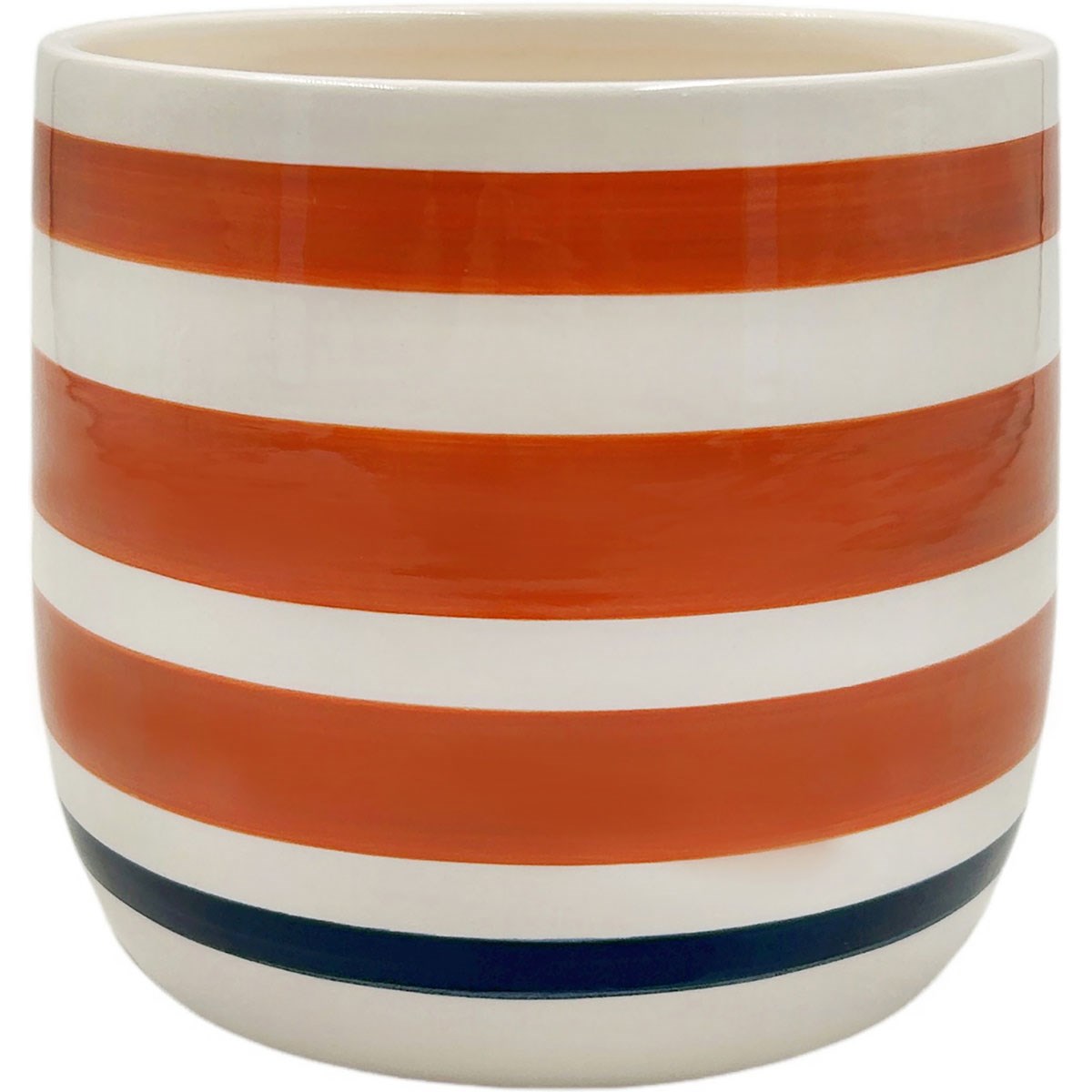 Mcarr 5.6"x5.6"x5" Ceramic Pot Glossy Glaze Cream with Orange and Black Stripes — priced per each; minimum 6; multiples of 6