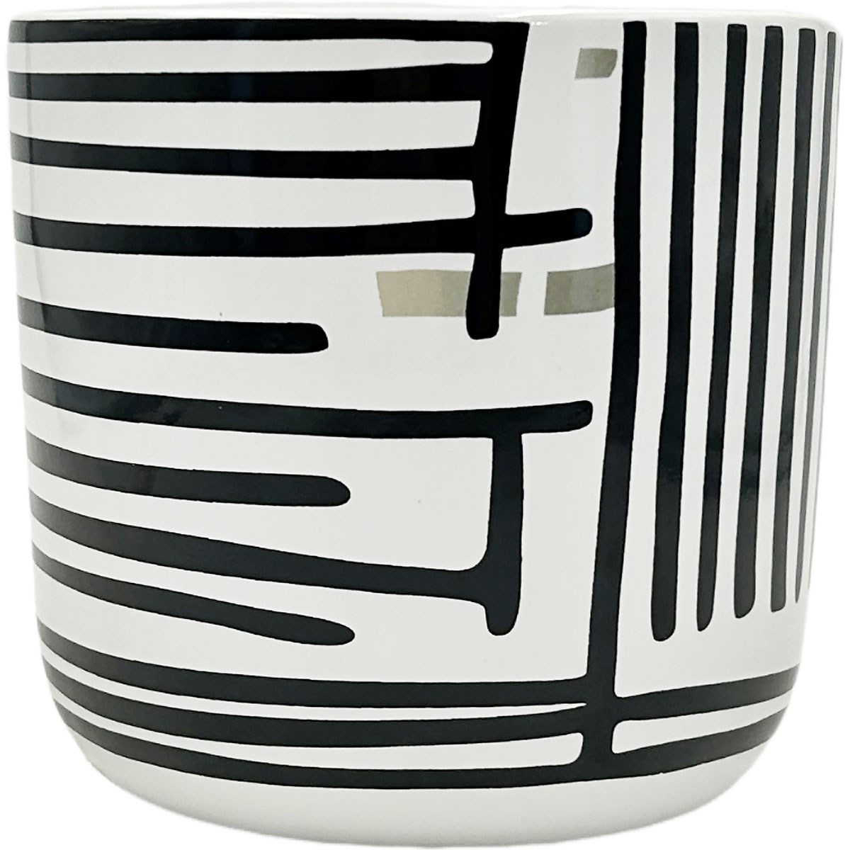 Mcarr 6"x6"x5.5" Ceramic Pot Glossy Glaze White with Black Horizontal & Vertical Stripes — priced per each; minimum 6; multiples of 6