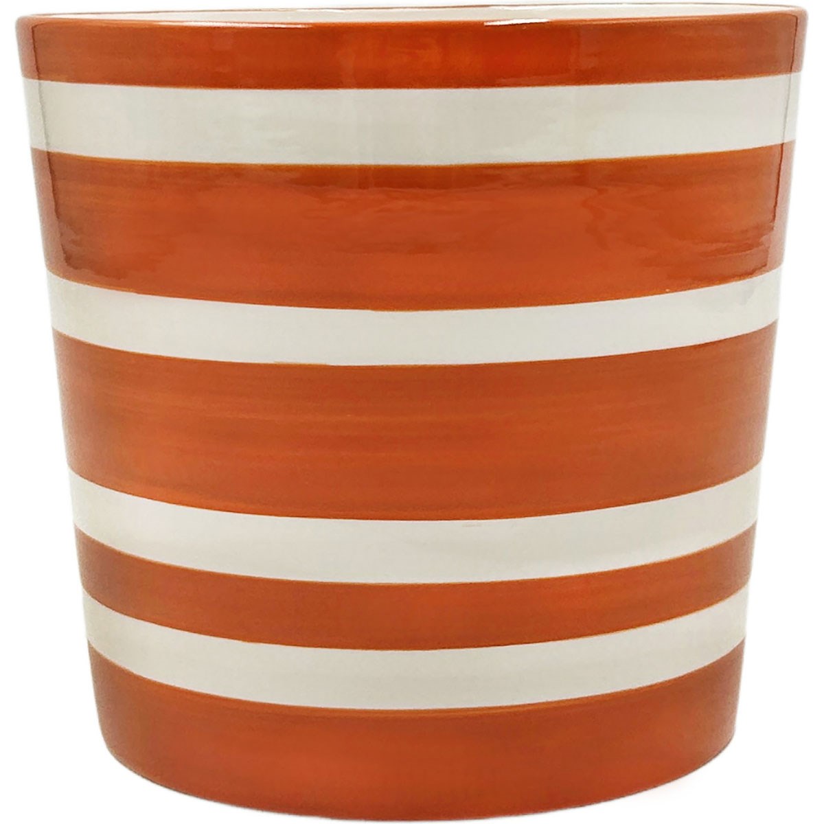 Mcarr 5"x5"x4.7" Ceramic Pot Glossy Glaze Cream with Orange Stripes — priced per each; minimum 6; multiples of 6