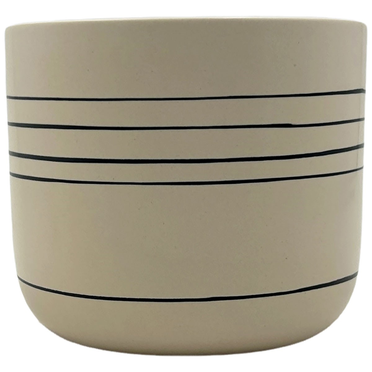 MCarr 5.1"x5.1"x4.5" Ceramic Pot Cream with Black Stripes — priced per each; minimum 12; multiples of 12