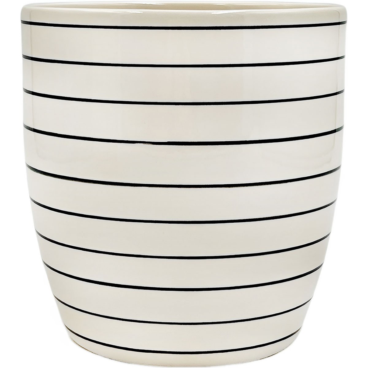 MCarr 5"x5"X5.6" Ceramic Pot Glossy Glaze White with Blue Stripes — priced per each; minimum 6; multiples of 6