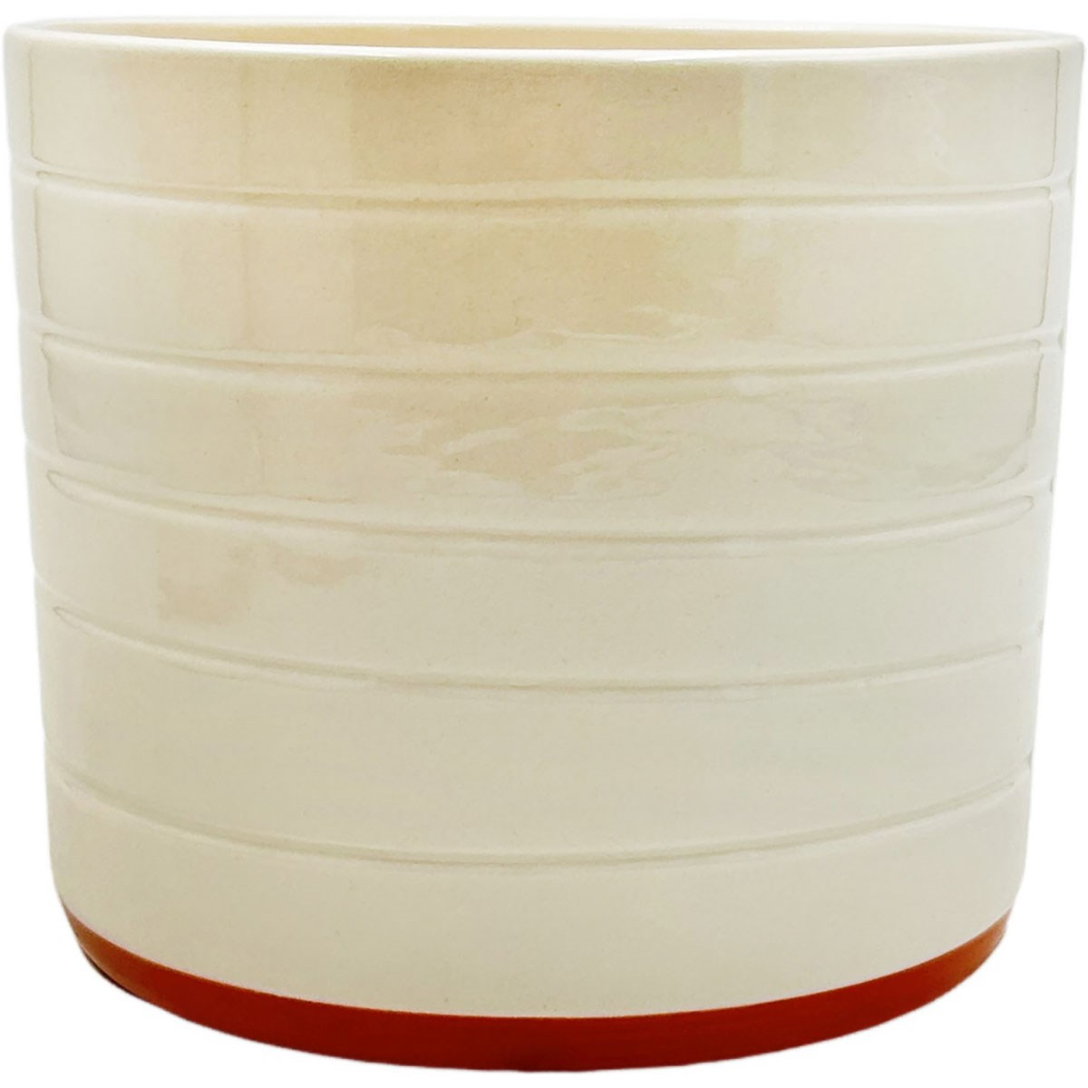 Mcarr 6.3"x6.3"x5.5" Ceramic Pot Glossy Glaze Cream with Thin Orange Bottom Stripe — priced per each; minimum 6; multiples of 6