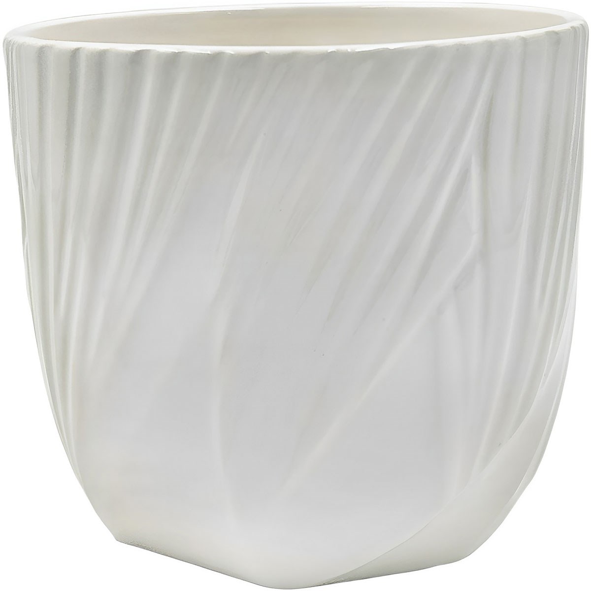 Mcarr 5.2"x5.2"x4.7" Ceramic Pot Glossy Glaze White with Curvy Grooves — priced per each; minimum 6; multiples of 6