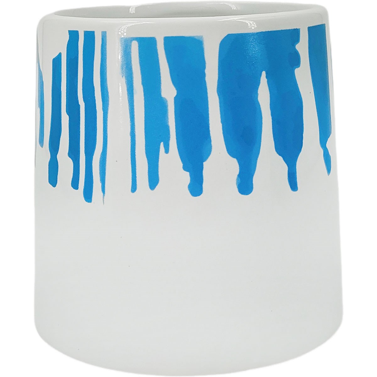 Mcarr 4.3"x4.3"x4.3" Ceramic Tapered Pot Glossy Glaze White with Blue — priced per each; minimum 6; multiples of 6