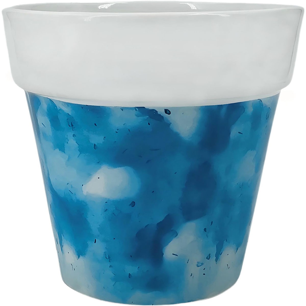 Mcarr 5.9"x5.9"x5.5" Ceramic Pot Glossy Glaze White Rim with Blue Water Color Look — priced per each; minimum 6; multiples of 6