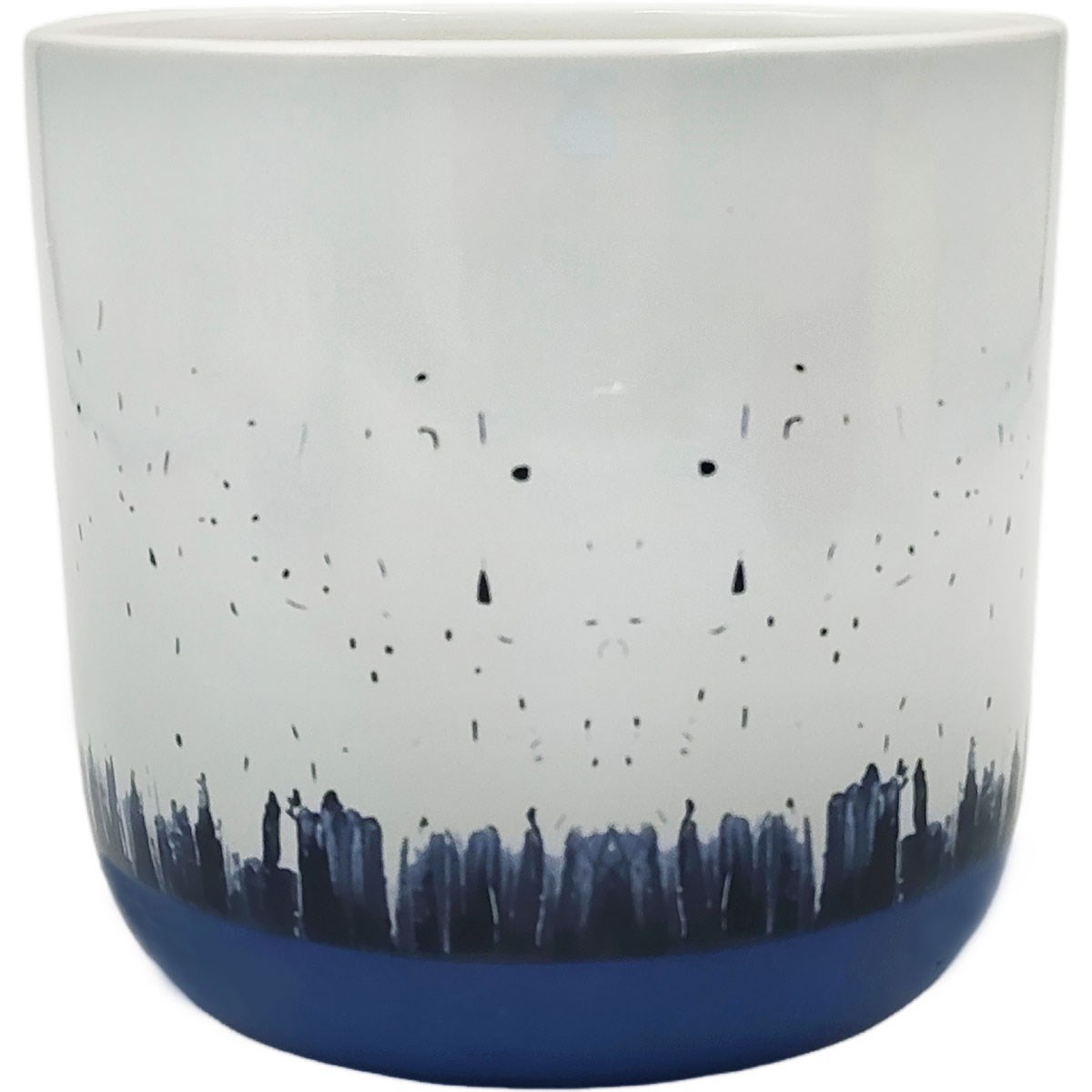 Mcarr 5.9"x5.9"x5.5" Ceramic Pot Glossy Glaze White with Blue Bottom Design — priced per each; minimum 6; multiples of 6