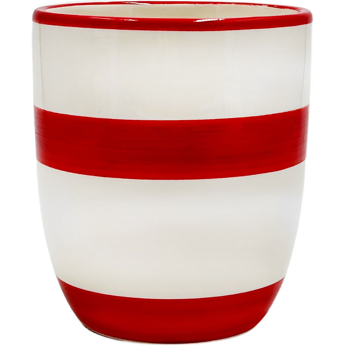 Mcarr 4"x4"x4.6" Ceramic Pot Glossy Glaze Red & White Stripe — priced per each; minimum 6; multiples of 6