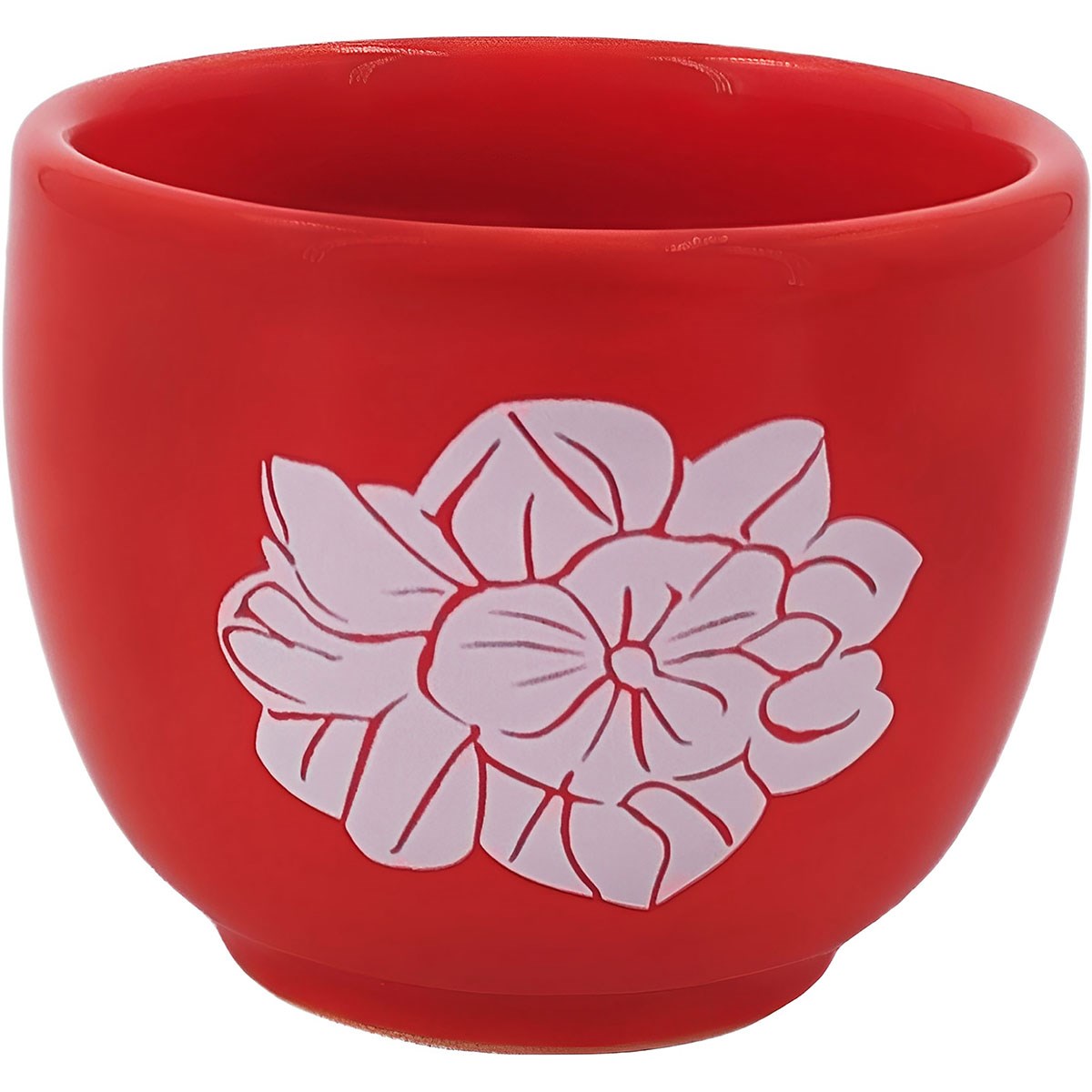 Mcarr 2.8"x2.8"x2" Ceramic Pot Glossy Glaze Red with Flower Decal — priced per each; minimum 10; multiples of 10