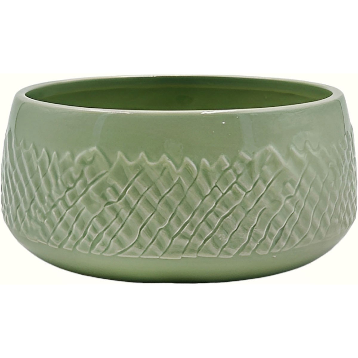 Mcarr 7"x7"x3" Ceramic Low Pot Glossy Glaze Green with Scalloped Grooves — priced per each; minimum 4; multiples of 4