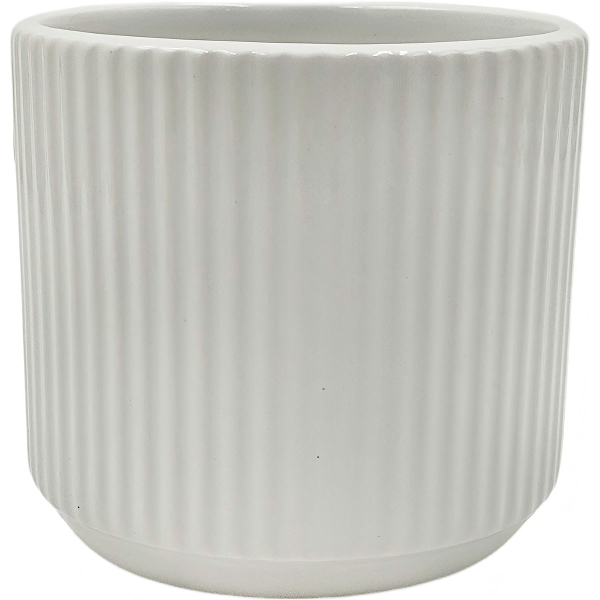 Mcarr 4.5"x4.5"x4" Ceramic Pot Glossy Glaze White with Vertical Grooves — priced per each; minimum 6; multiples of 6