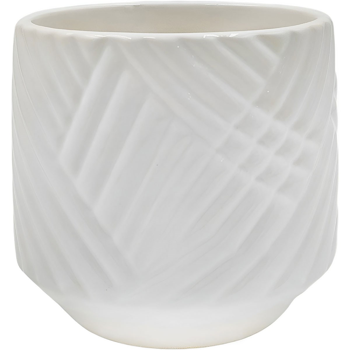 Mcarr 4.7"x4.7"x4" Ceramic Pot Cross Pattern Glossy Glaze White — priced per each; minimum 6; multiples of 6