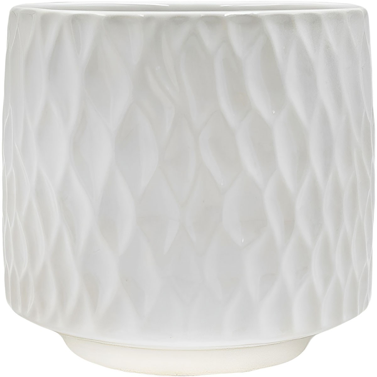 Mcarr 4.7"x4. 7"x4" Ceramic Pot Scalloped Pattern Glossy Glaze White — priced per each; minimum 6; multiples of 6