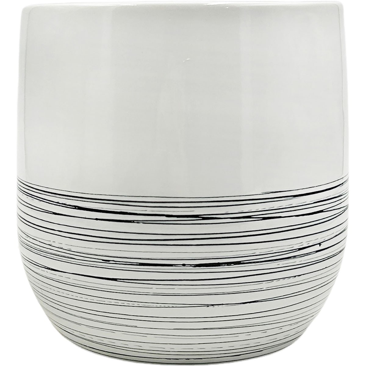 Mcarr 6"x6"x6" Ceramic Pot Glossy Glaze White with Thin Blue Lines — priced per each; minimum 6; multiples of 6