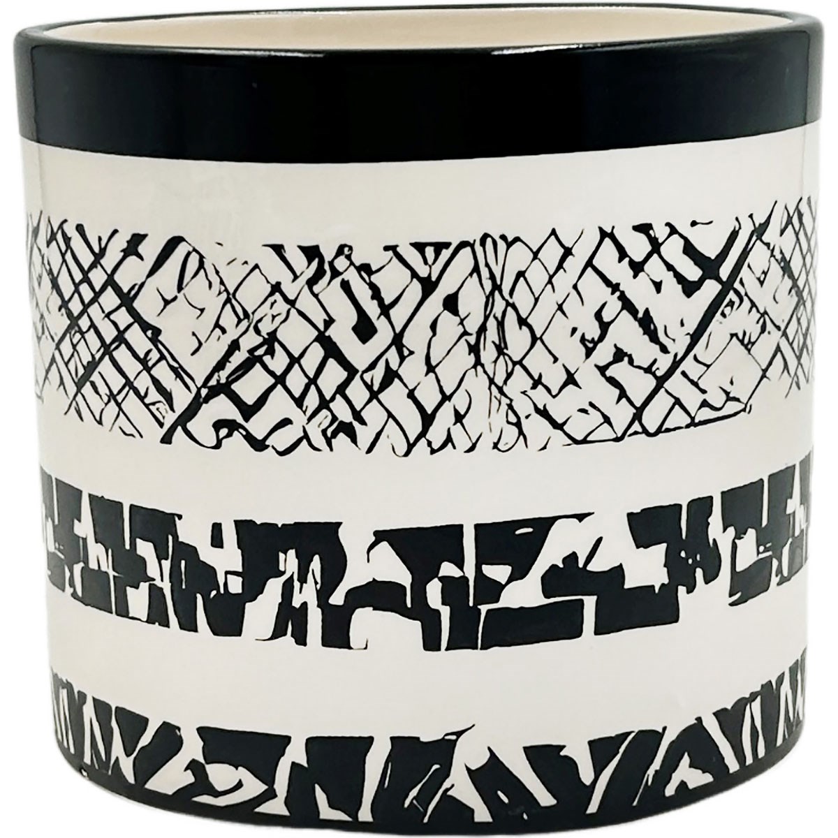 Mcarr 5"x5"x4.5" Ceramic Pot Glossy Glaze White & Black Pattern — priced per each; minimum 6; multiples of 6