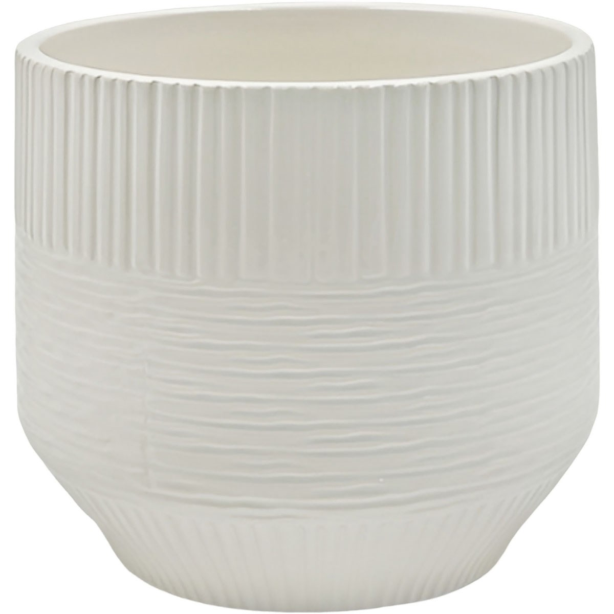 Mcarr 5"x5"x4.5" Ceramic Pot Glossy Glaze White with Vertical & Horizontal Grooves — priced per each; minimum 6; multiples of 6