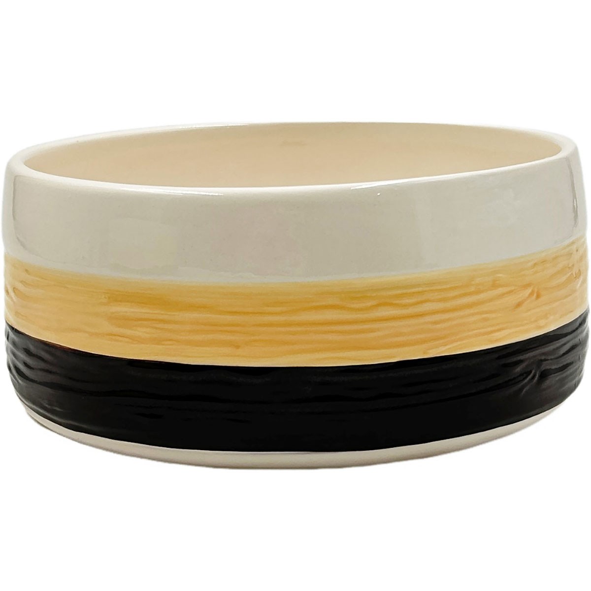 Mcarr 7"x7"x3" Ceramic Low Pot Glossy Glaze White/Yellow with Black — priced per each; minimum 4; multiples of 4