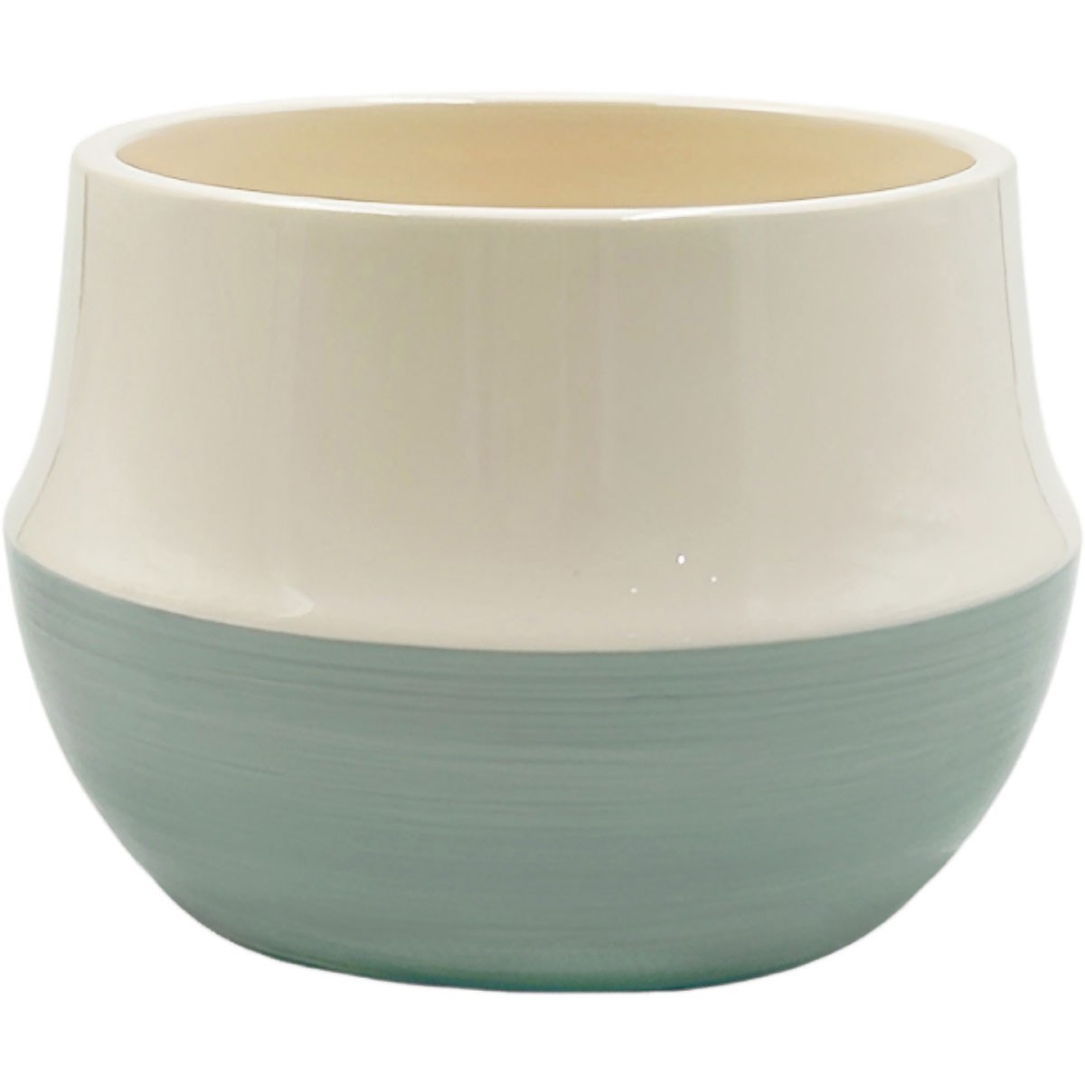 Mcarr 4.7"x4.7"x3.3" Ceramic Pot Glossy Glaze White and Green — priced per each; minimum 6; multiples of 6